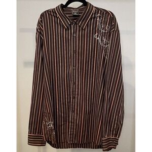 Men's 2XL Irreverent Long Sleeve Button-Up Shirt With Embroidered Detail